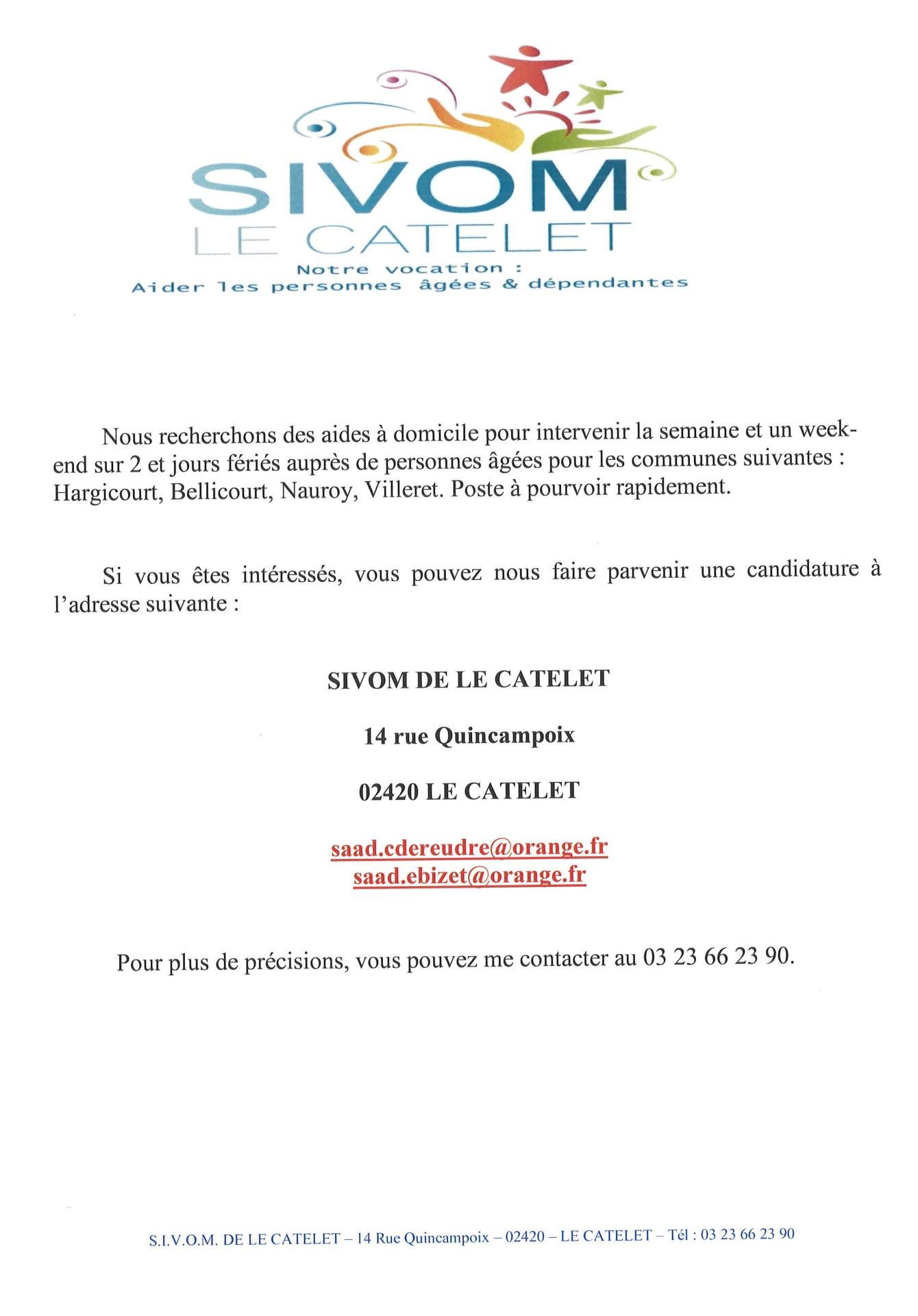 Emploi sivom le catelet