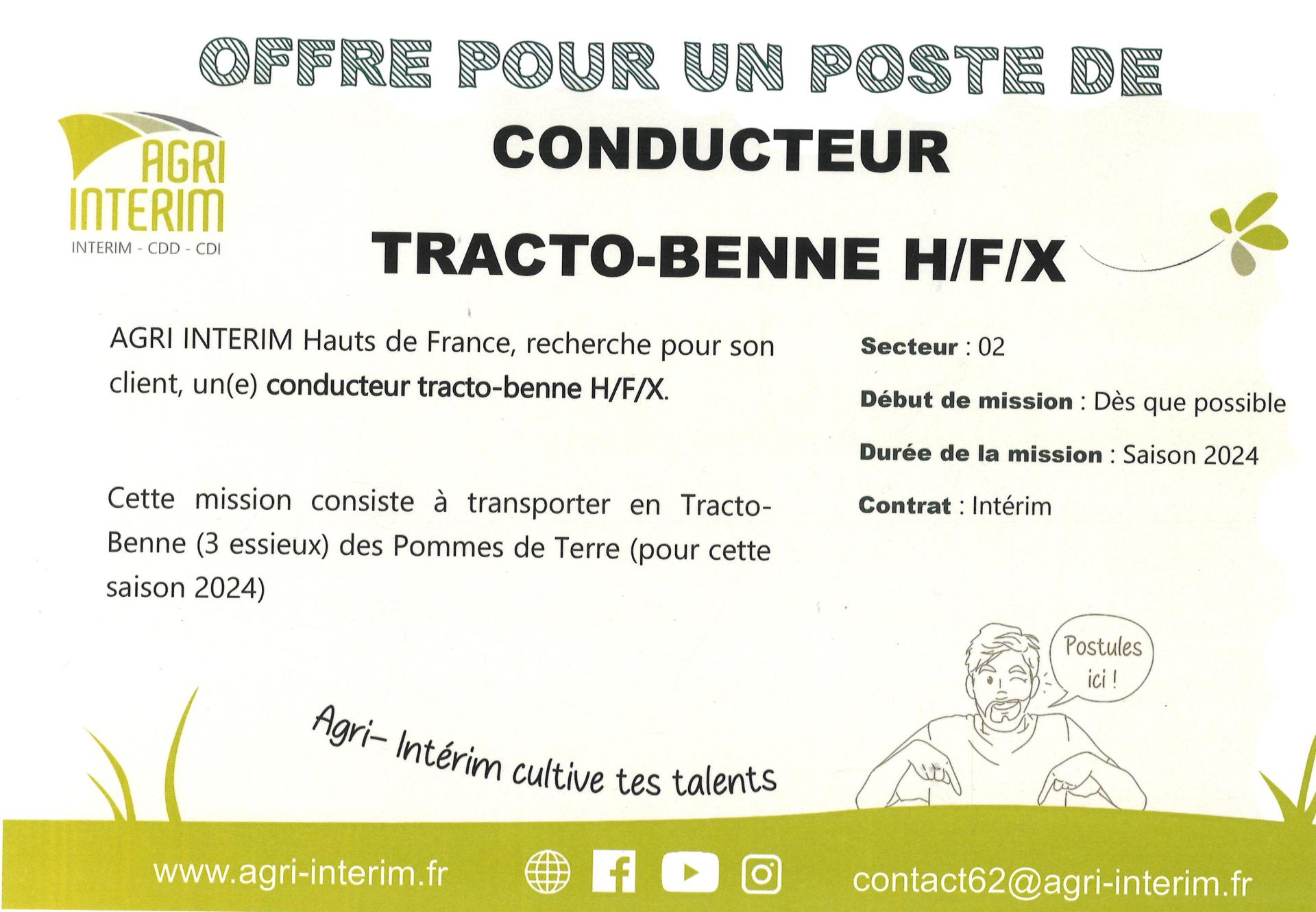 Offre emploi conducteur tracto benne