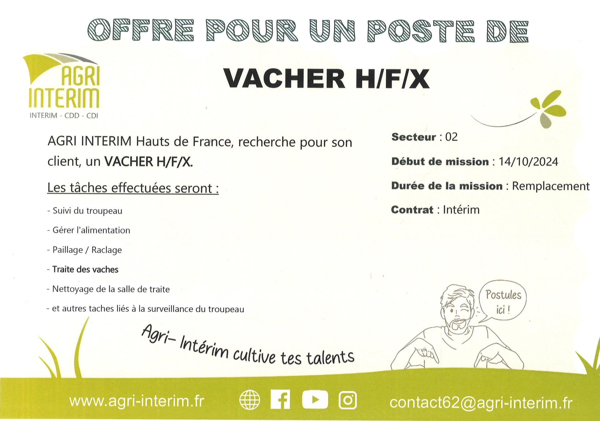 Offre emploi vacher